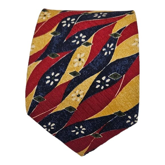 KENZO HOMME Blue/Red Geometric Floral Silk Tie ITALY 58